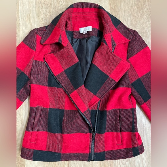 Loft small red black buffalo plaid jacket coat - Picture 3 of 7